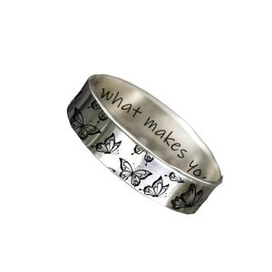 Silver Boho Butterfly Engraved Band Ring